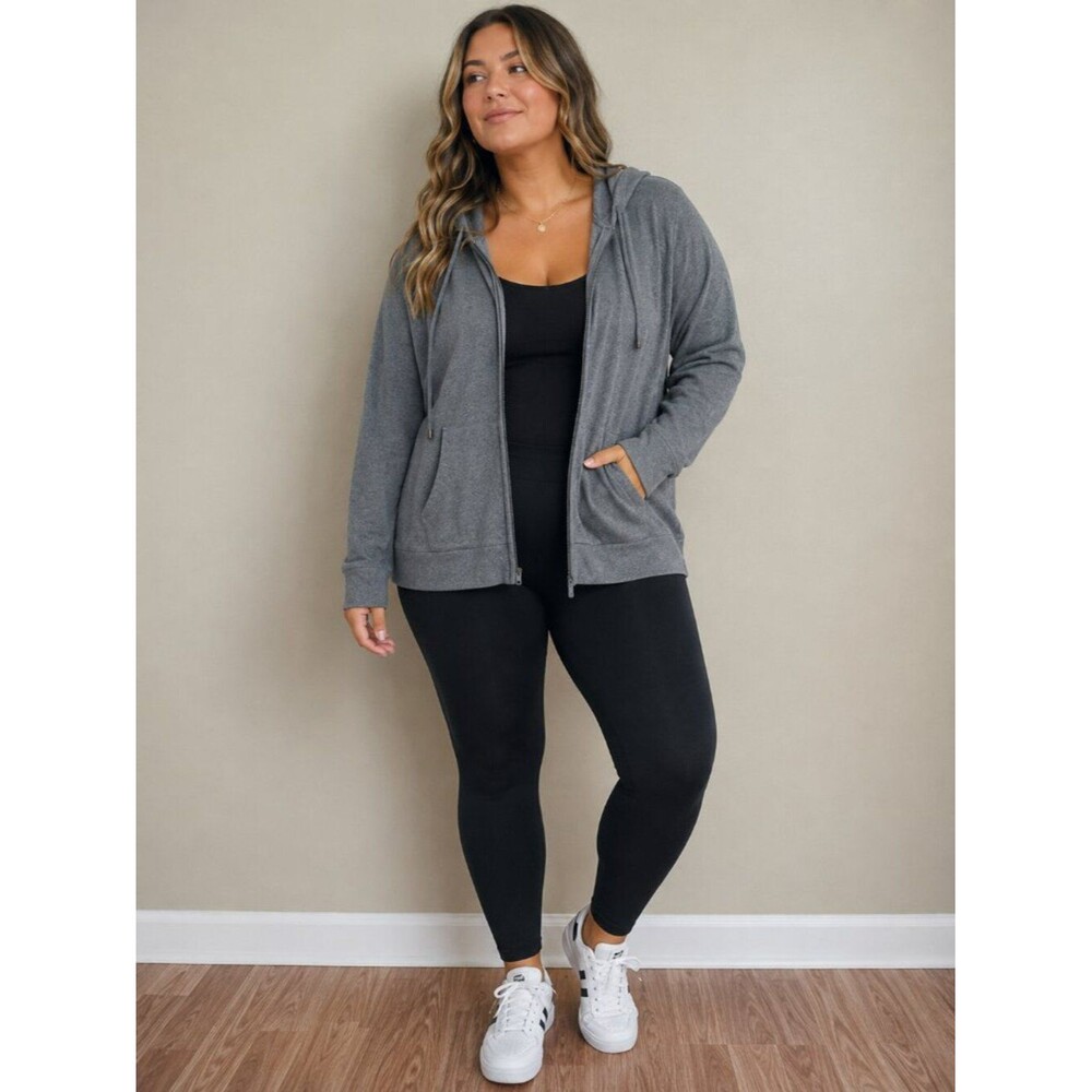 Lane Bryant Women's XL 18/20 Gray Lightweight Full Zip Hoodie Sweater